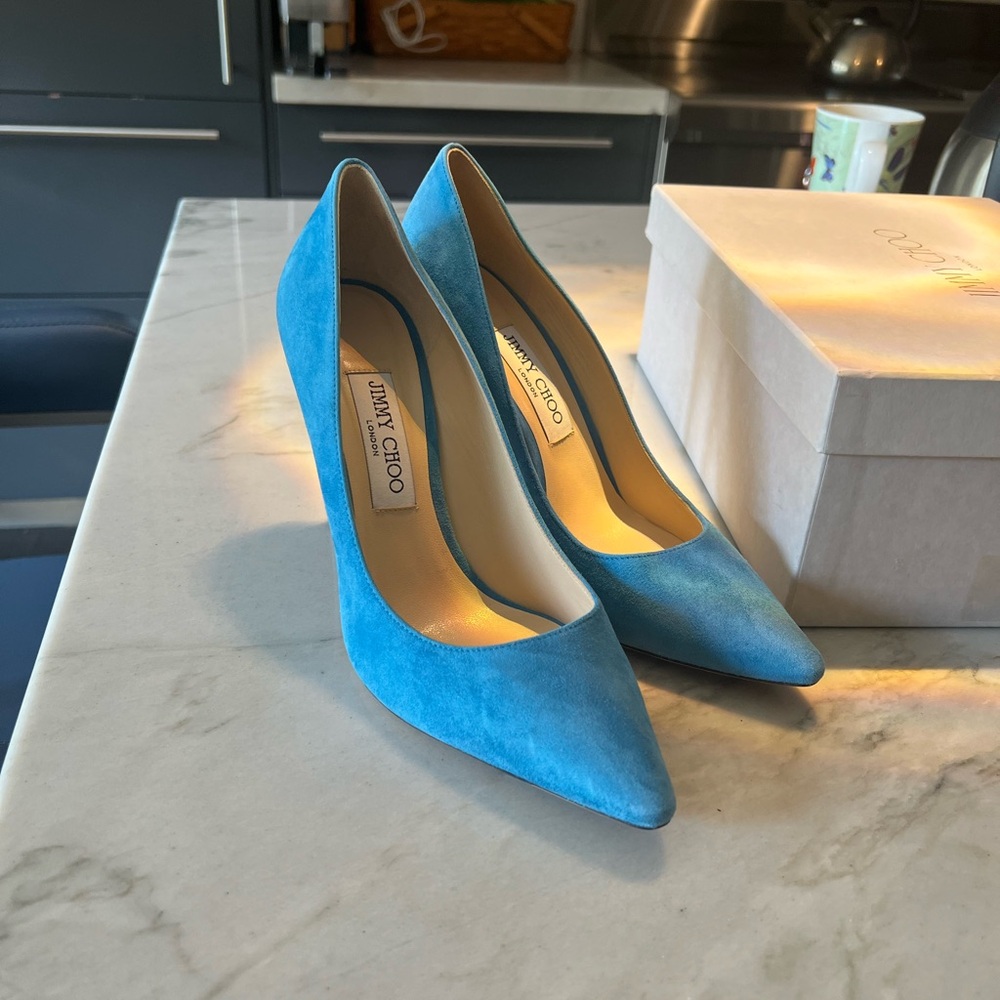 Jimmy Choo Sky Blue Suede Heels